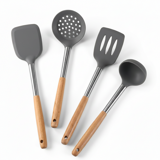 Food-Grade Silicone Kitchen Utensil with Beech Wood Handle