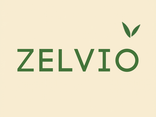 ZELVIO logo with green text on a beige background