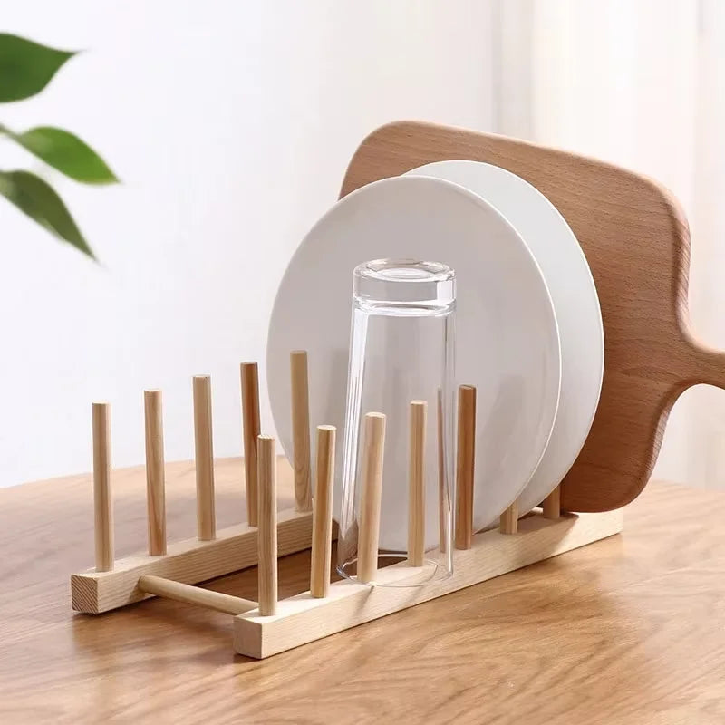 Wood Dish Drying Rack with 6–7 Slots