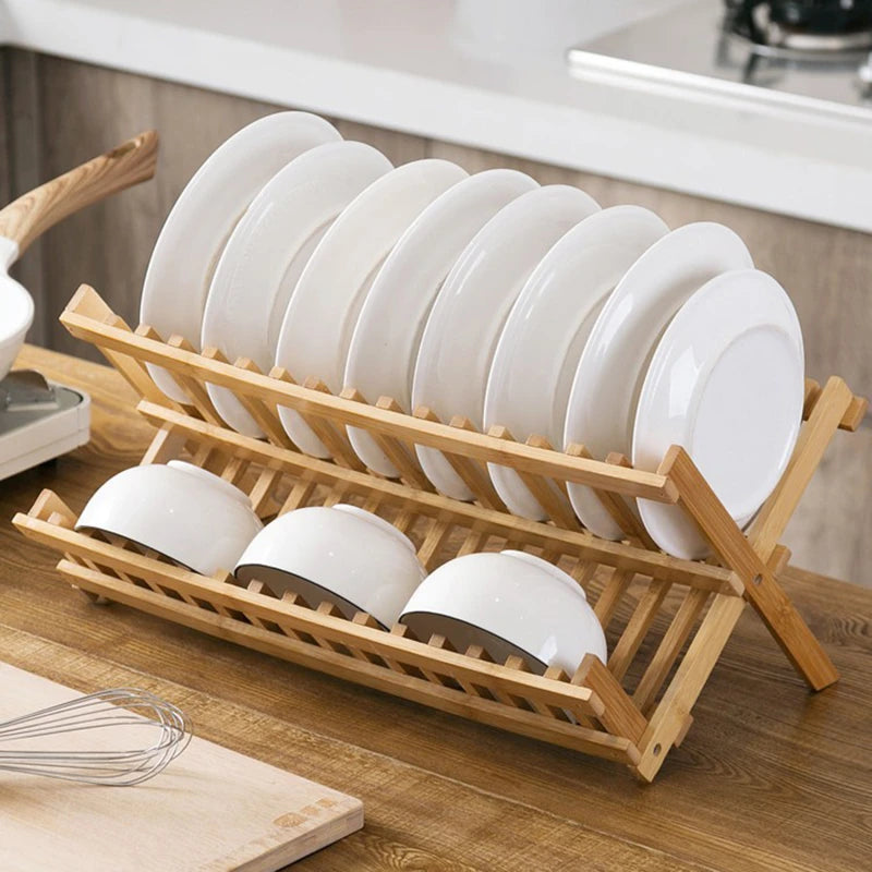 Bamboo Dish Drying Rack — 8 Grid, Foldable Drainage Board