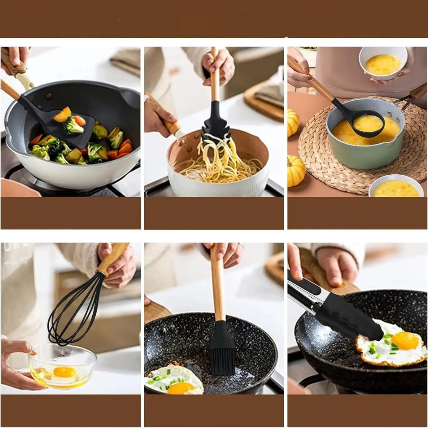 12-Piece Silicone Kitchen Utensil Set with Wooden Handles