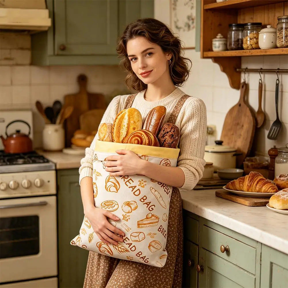 Reusable Beeswax Linen Bread Bag, Large Drawstring