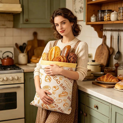 Reusable Beeswax Linen Bread Bag, Large Drawstring