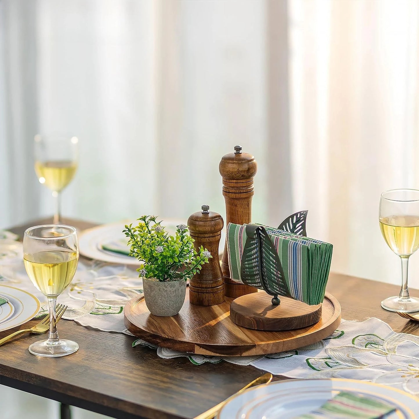 Acacia Wood Rotating Tray Round Spice Holder