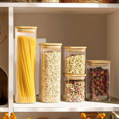 Rectangular Clear Food Storage Jar with Bamboo Airtight Lid
