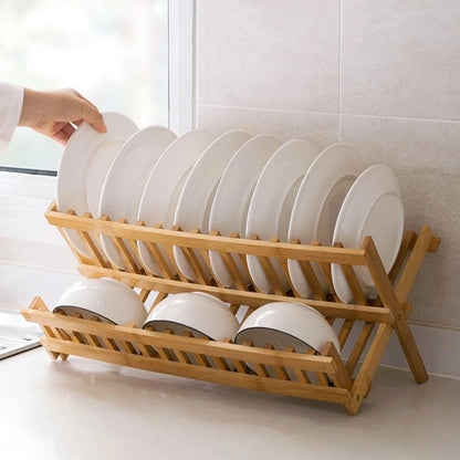 Bamboo Dish Drying Rack — 8 Grid, Foldable Drainage Board
