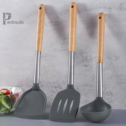 Food-Grade Silicone Kitchen Utensil with Beech Wood Handle