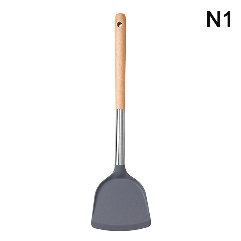 Food-Grade Silicone Kitchen Utensil with Beech Wood Handle