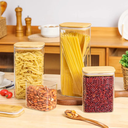 Rectangular Clear Food Storage Jar with Bamboo Airtight Lid