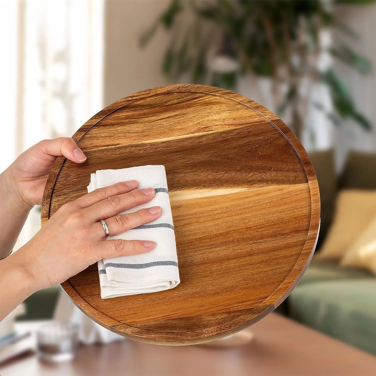 Acacia Wood Rotating Tray Round Spice Holder