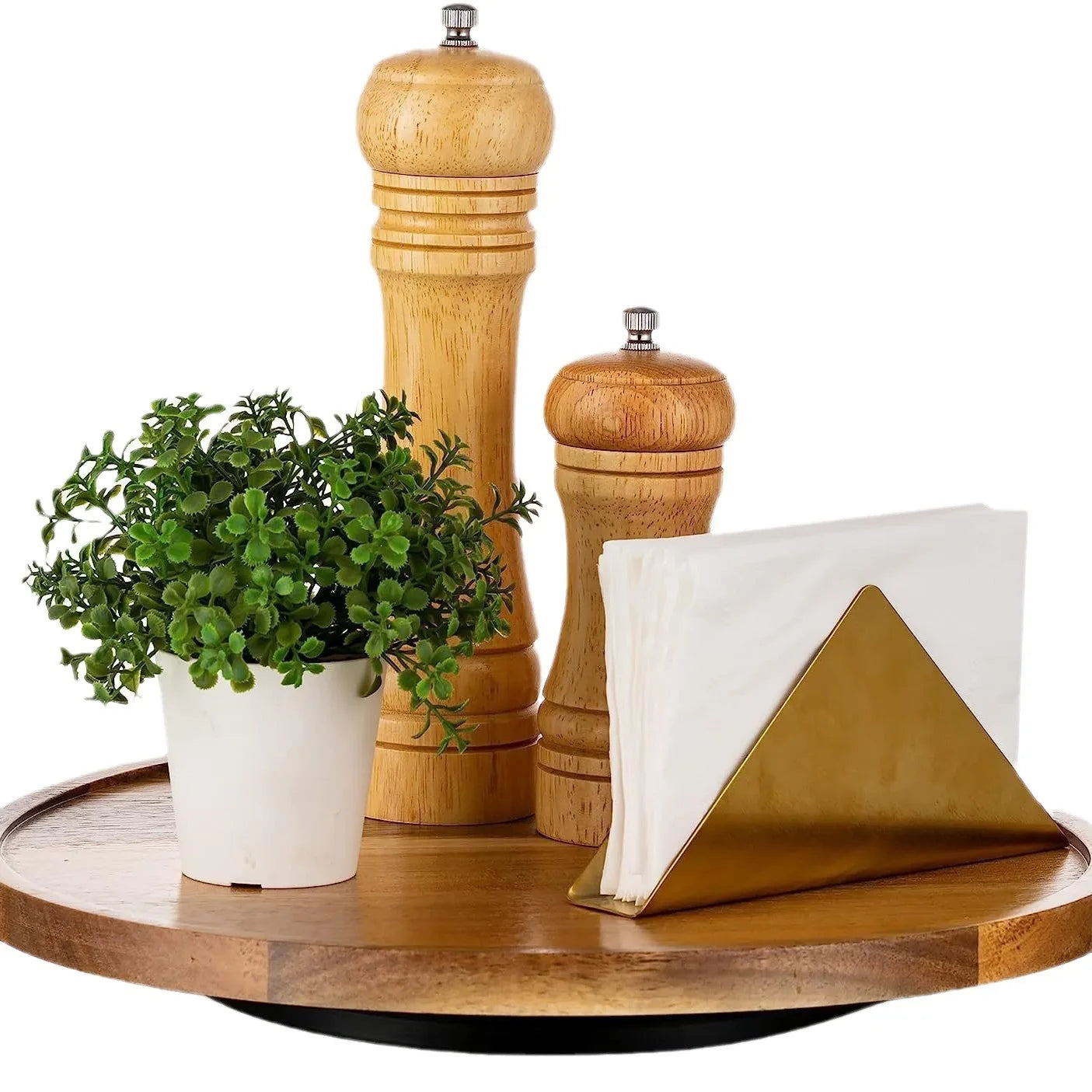 Acacia Wood Rotating Tray Round Spice Holder