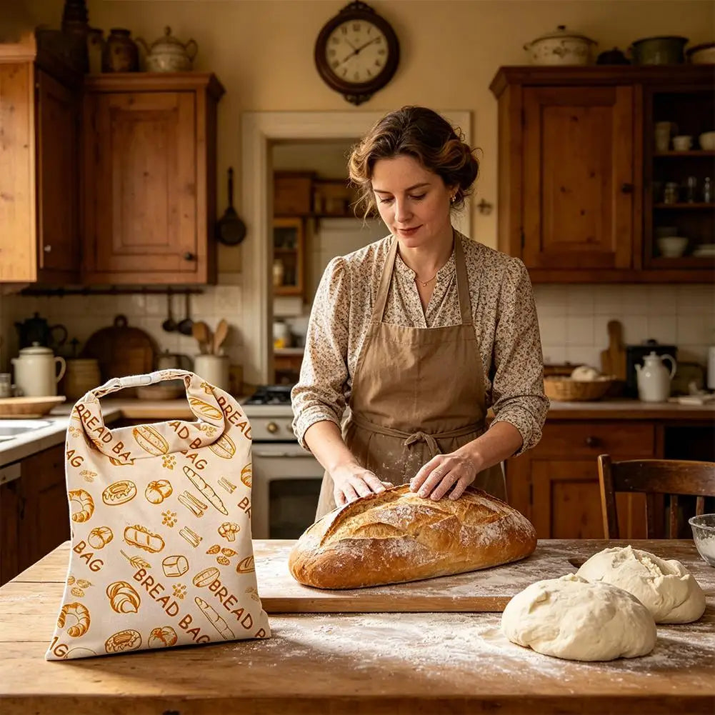 Reusable Beeswax Linen Bread Bag, Large Drawstring