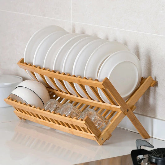 Bamboo Dish Drying Rack — 8 Grid, Foldable Drainage Board