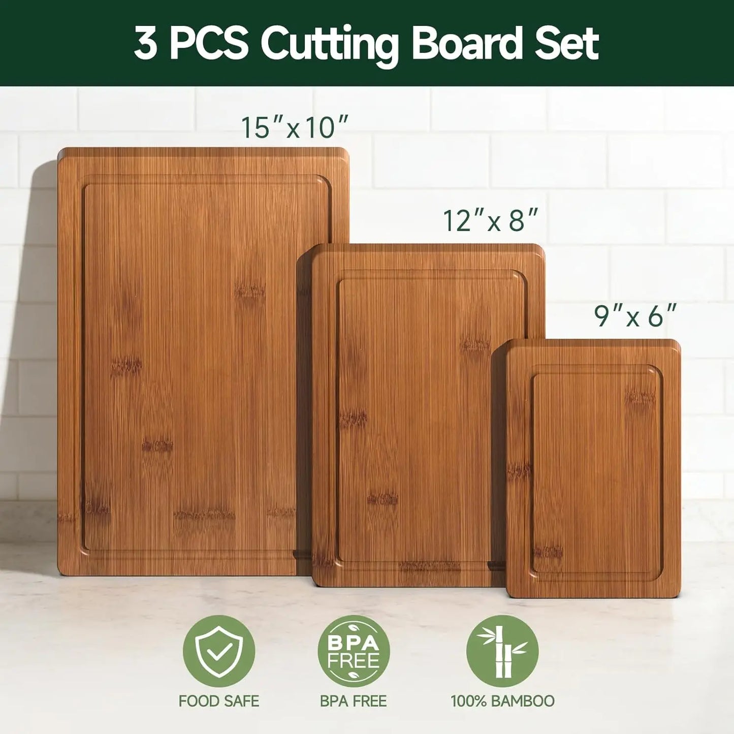 Organic Bamboo Cutting Board Set