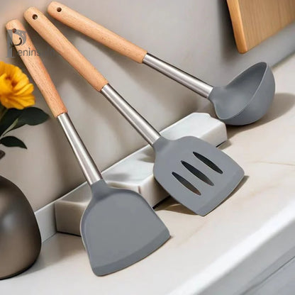 Food-Grade Silicone Kitchen Utensil with Beech Wood Handle