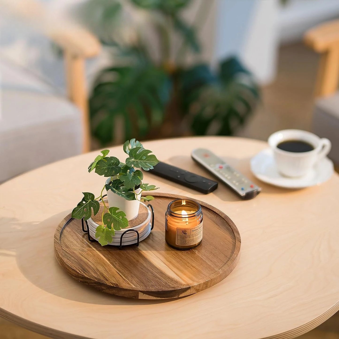 Acacia Wood Rotating Tray Round Spice Holder