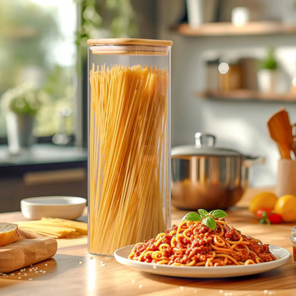 Rectangular Clear Food Storage Jar with Bamboo Airtight Lid