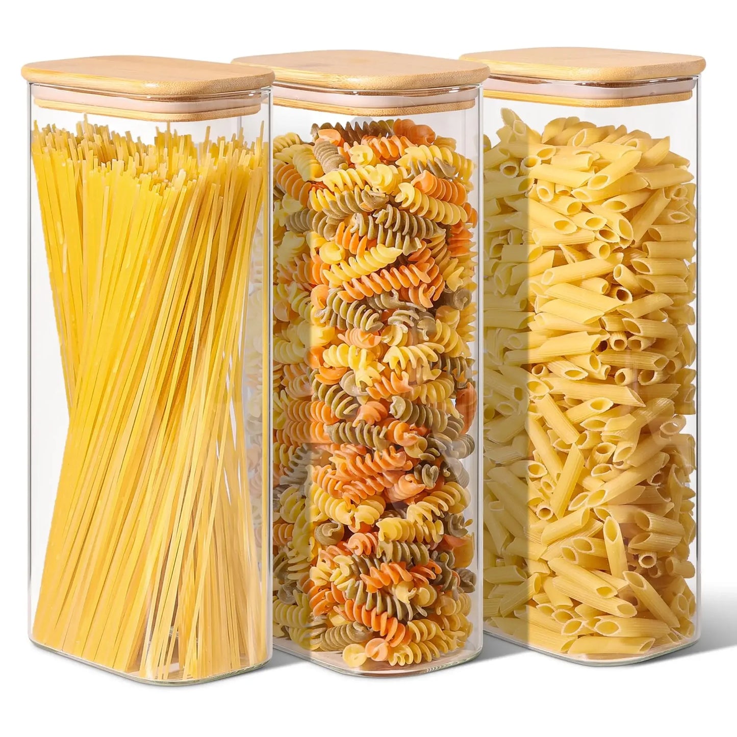 Rectangular Clear Food Storage Jar with Bamboo Airtight Lid