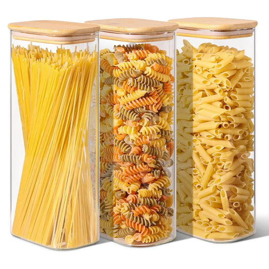 Rectangular Clear Food Storage Jar with Bamboo Airtight Lid