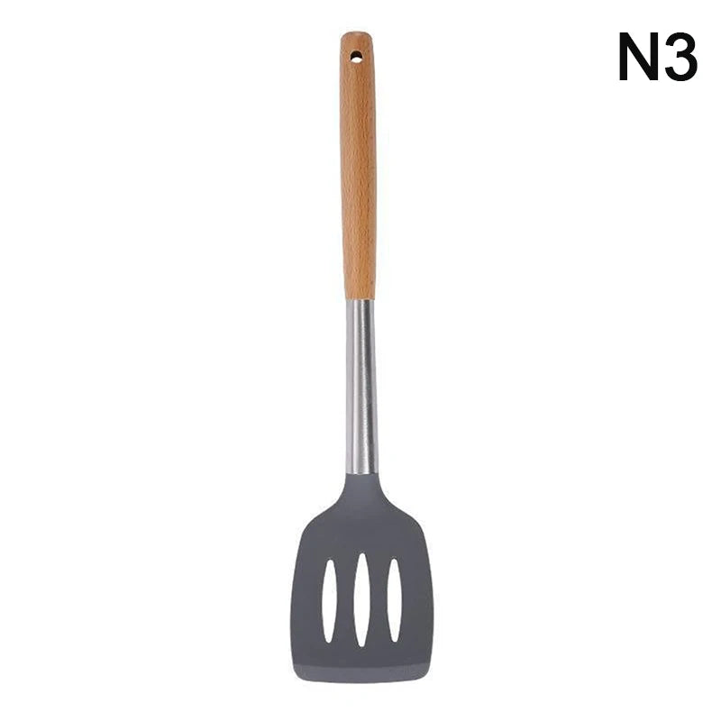 Food-Grade Silicone Kitchen Utensil with Beech Wood Handle