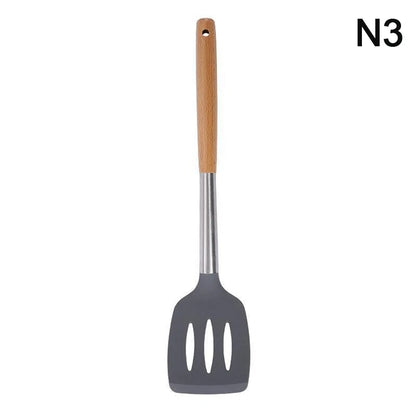 Food-Grade Silicone Kitchen Utensil with Beech Wood Handle