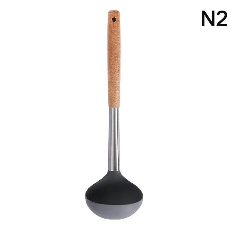 Food-Grade Silicone Kitchen Utensil with Beech Wood Handle