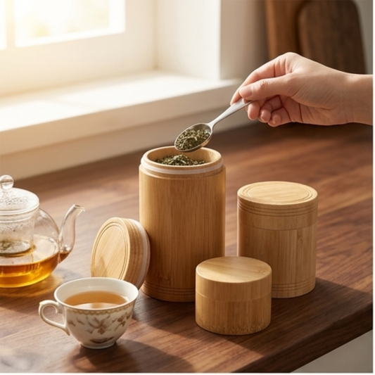 Natural Bamboo Tea Canister with Lid — Airtight Storage Box