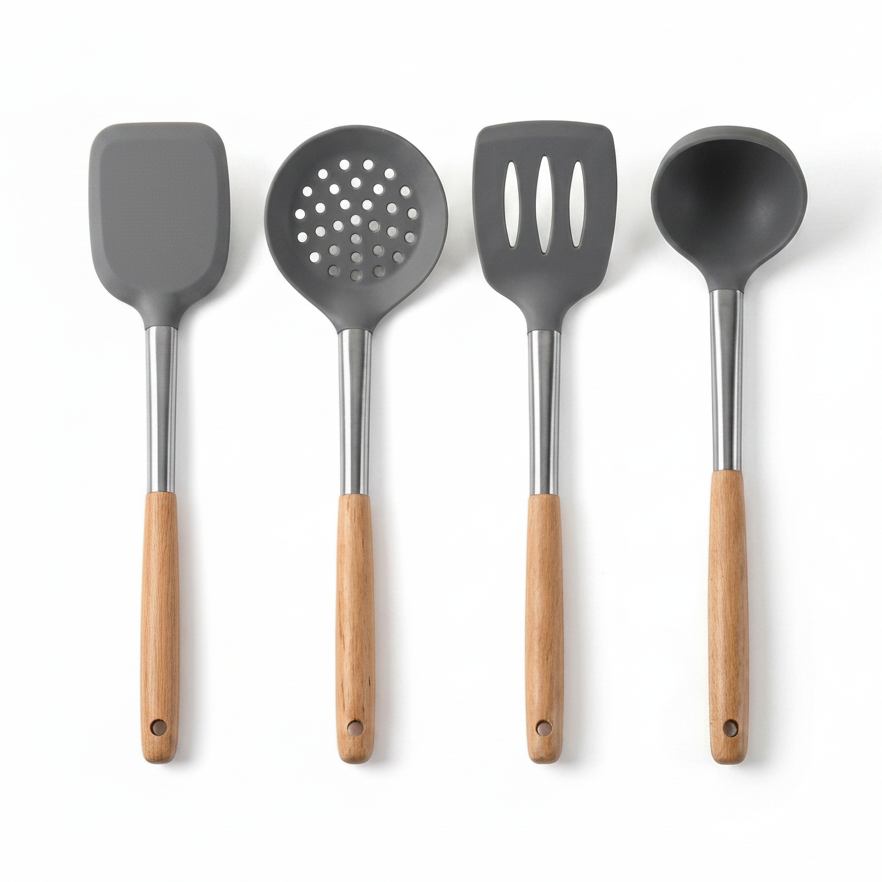 Food-Grade Silicone Kitchen Utensil with Beech Wood Handle