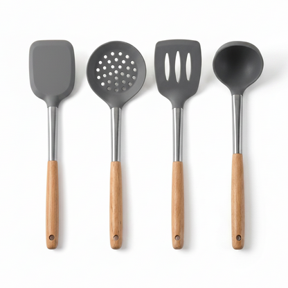 Food-Grade Silicone Kitchen Utensil with Beech Wood Handle